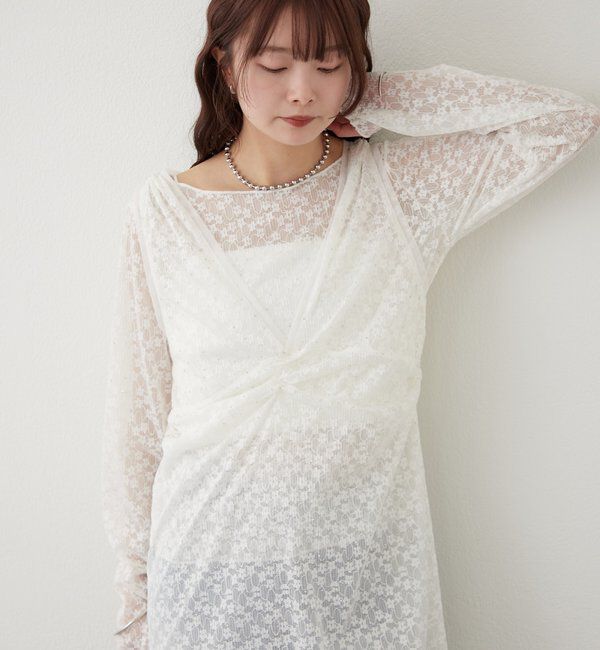  「シャイニーレースタンクワンピ」|Tシャツ・カットソー|