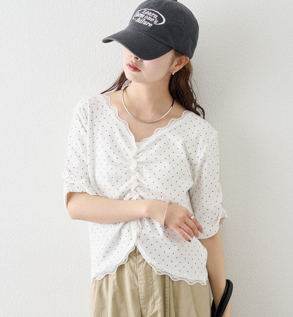  「半袖ギャザーリブカーディガン」|Tシャツ・カットソー|