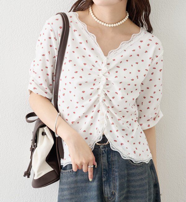  「半袖ギャザーリブカーディガン」|Tシャツ・カットソー|