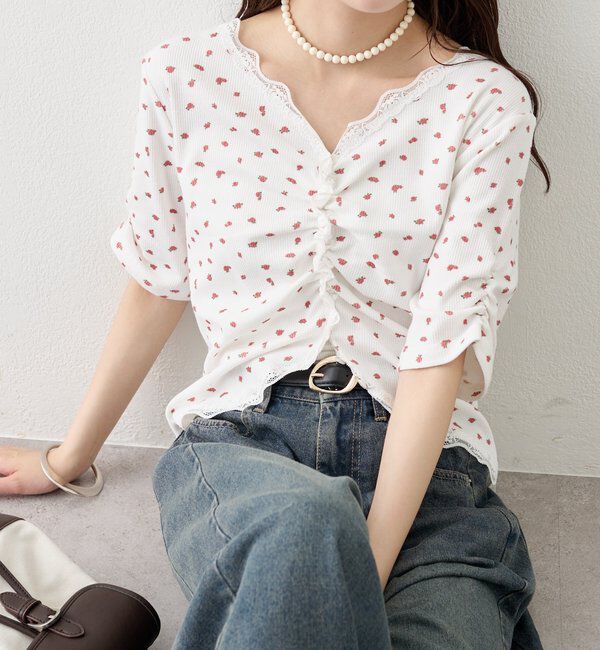  「半袖ギャザーリブカーディガン」|Tシャツ・カットソー|