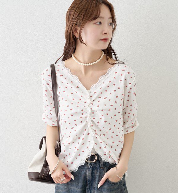  「半袖ギャザーリブカーディガン」|Tシャツ・カットソー|