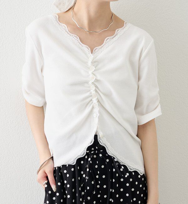  「半袖ギャザーリブカーディガン」|Tシャツ・カットソー|