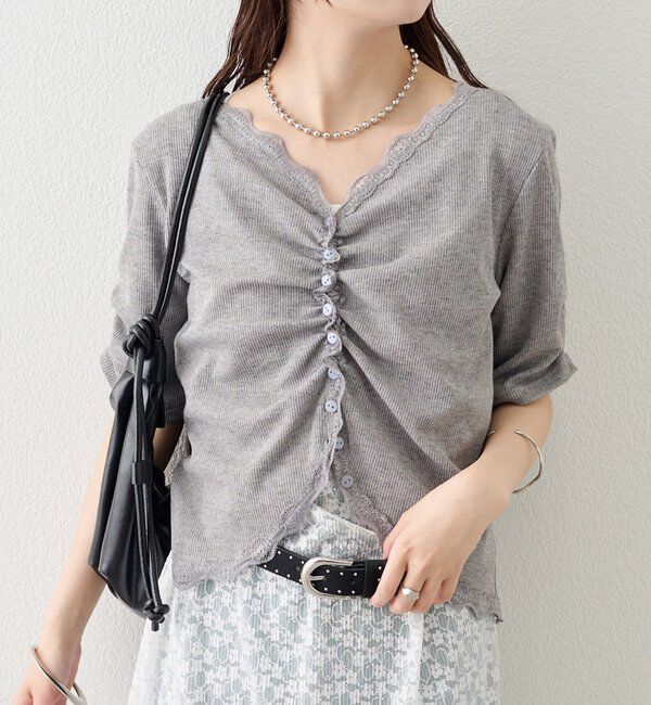  「半袖ギャザーリブカーディガン」|Tシャツ・カットソー|