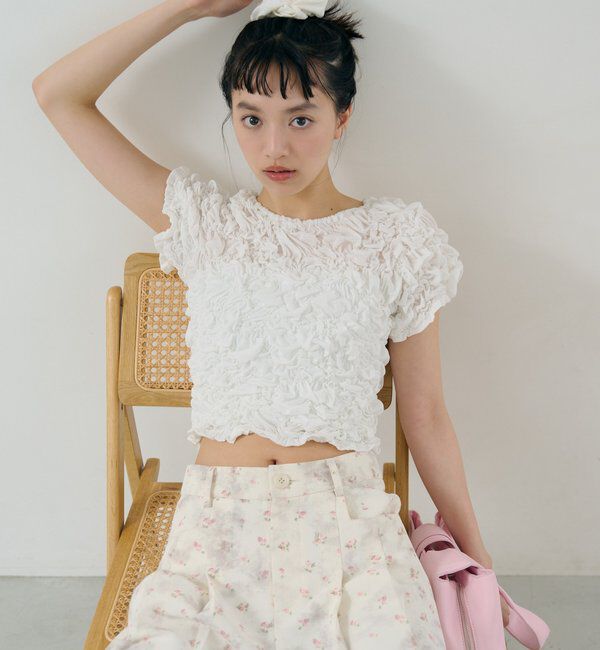  「ふわふわシャーリングTシャツ」|Tシャツ・カットソー|