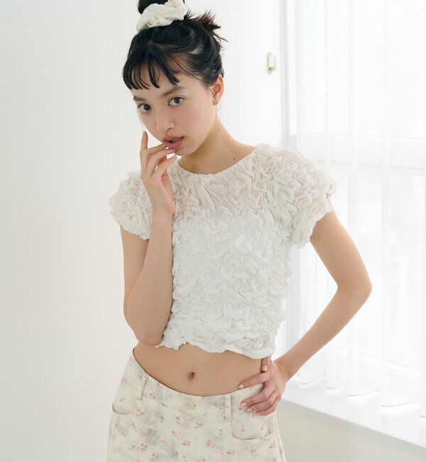  「ふわふわシャーリングTシャツ」|Tシャツ・カットソー|