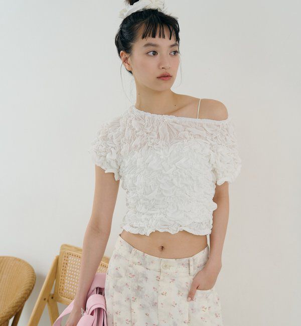  「ふわふわシャーリングTシャツ」|Tシャツ・カットソー|