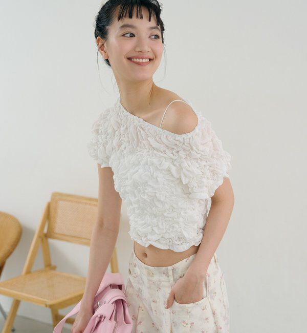  「ふわふわシャーリングTシャツ」|Tシャツ・カットソー|