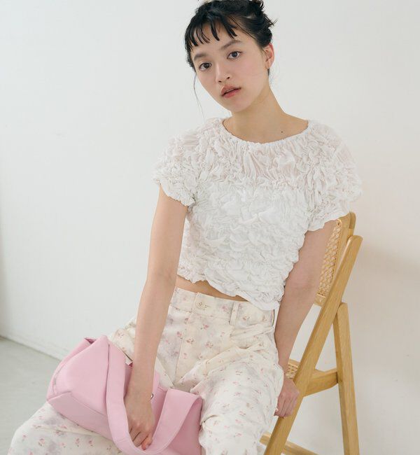  「ふわふわシャーリングTシャツ」|Tシャツ・カットソー|