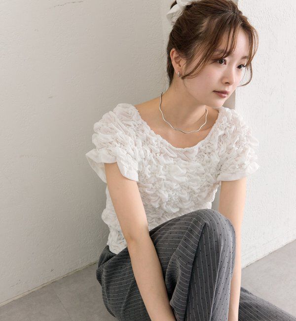  「ふわふわシャーリングTシャツ」|Tシャツ・カットソー|