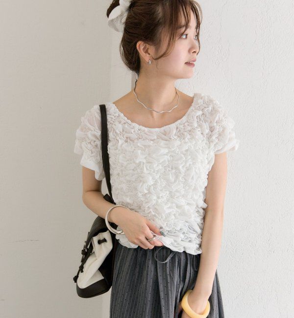  「ふわふわシャーリングTシャツ」|Tシャツ・カットソー|