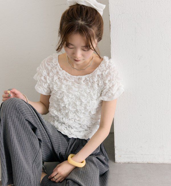  「ふわふわシャーリングTシャツ」|Tシャツ・カットソー|