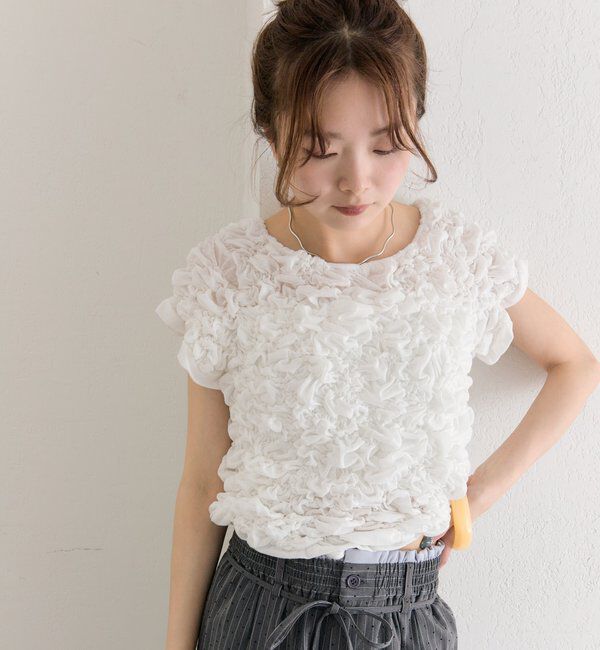  「ふわふわシャーリングTシャツ」|Tシャツ・カットソー|