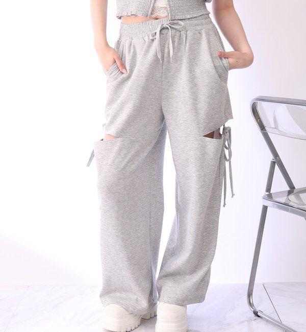  「【セットアップ可能】バックロゴ刺繍サイドカットラメスウェットパンツ」|その他|