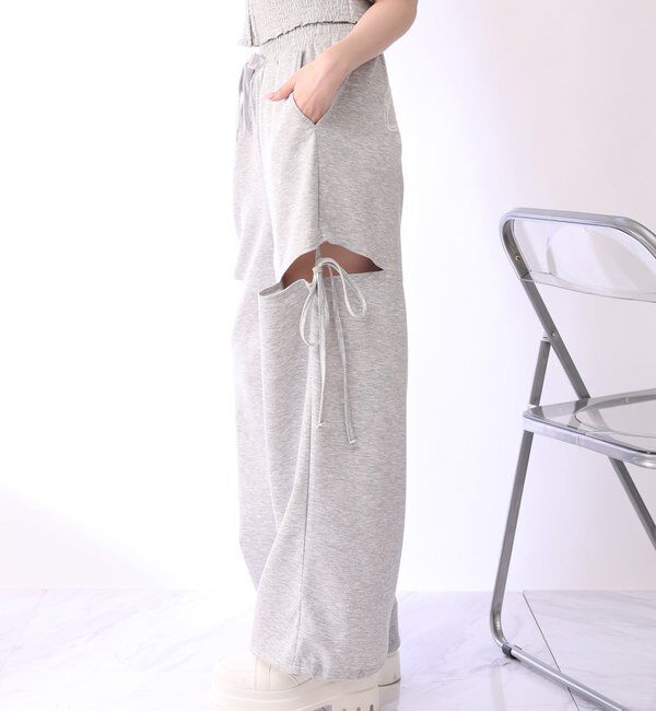  「【セットアップ可能】バックロゴ刺繍サイドカットラメスウェットパンツ」|その他|