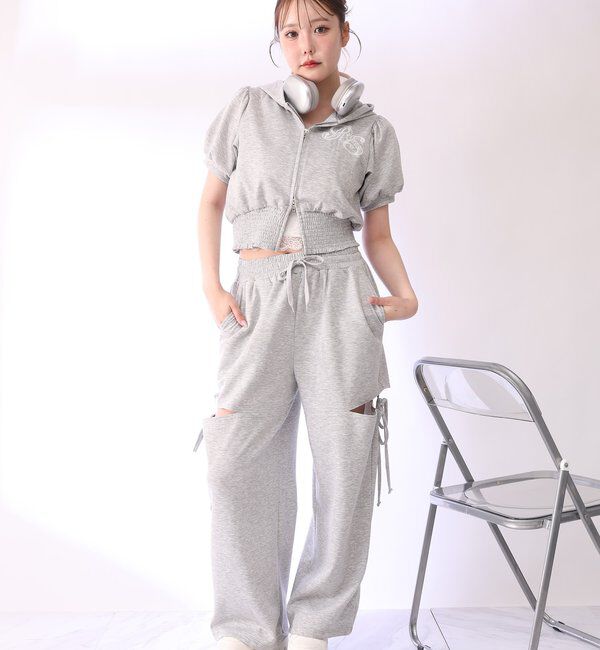 「【セットアップ可能】バックロゴ刺繍サイドカットラメスウェットパンツ」|その他|