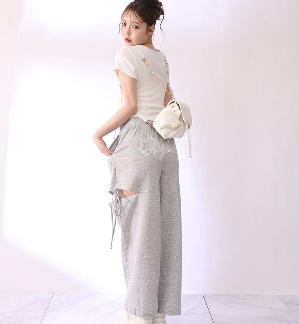  「【セットアップ可能】バックロゴ刺繍サイドカットラメスウェットパンツ」|その他|