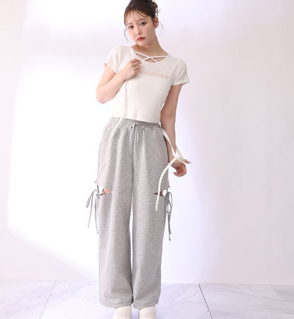  「ホルターネック付きチュールロゴＴシャツ」|プルオーバー|