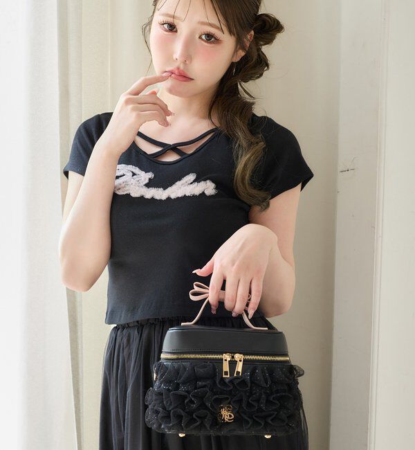  「ホルターネック付きチュールロゴＴシャツ」|プルオーバー|