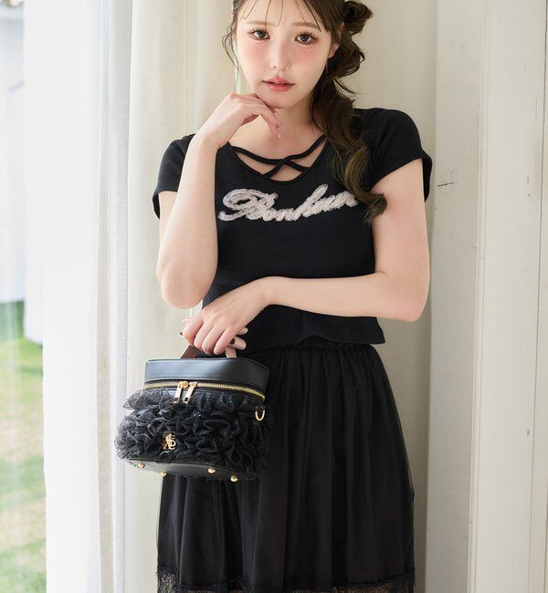  「ホルターネック付きチュールロゴＴシャツ」|プルオーバー|