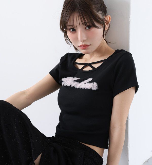  「ホルターネック付きチュールロゴＴシャツ」|プルオーバー|