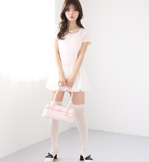  「ホルターネック付きチュールロゴＴシャツ」|プルオーバー|