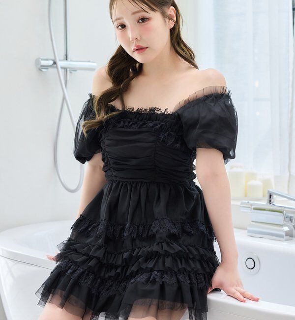  「【Tulle Collection】ティアードミニワンピース」|ワンピース|