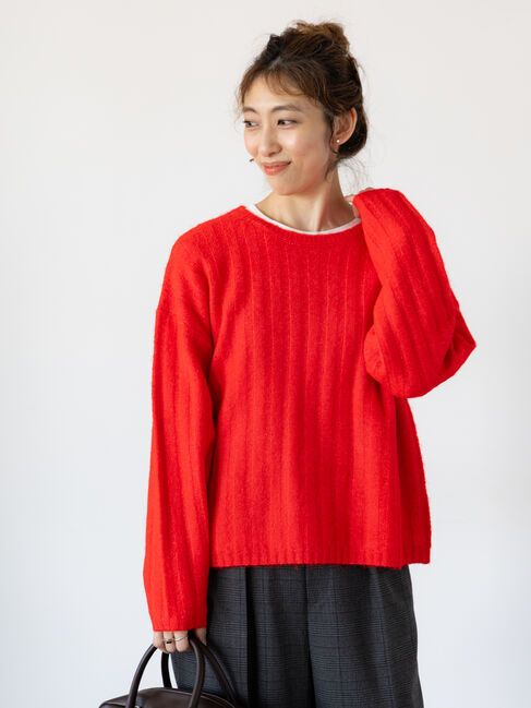 Lugnoncure「ふわふわワイドリブニット」|ニット・セーター|レッド