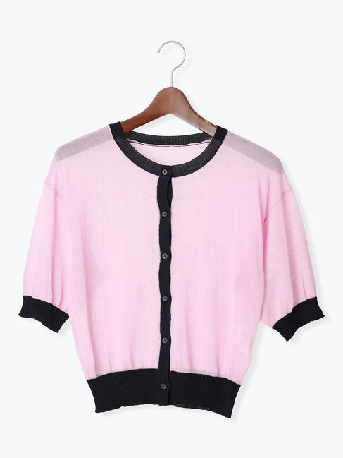 Te chichi TERRASSE「バイカラーシアー5分袖カーディガン」|カーディガン|ピンク