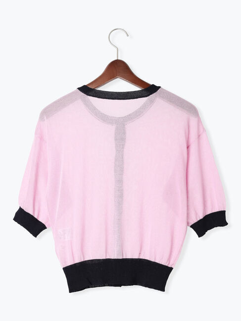 Te chichi TERRASSE「バイカラーシアー5分袖カーディガン」|カーディガン|