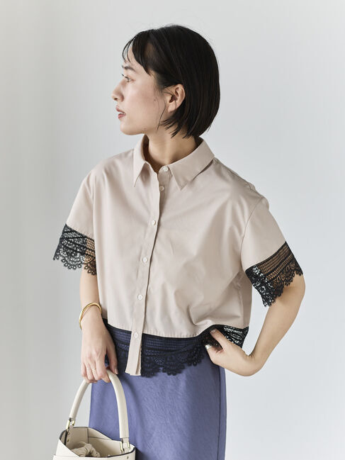 Te chichi「レースヘムクロップトシャツ」|シャツ・ブラウス|ベージュ