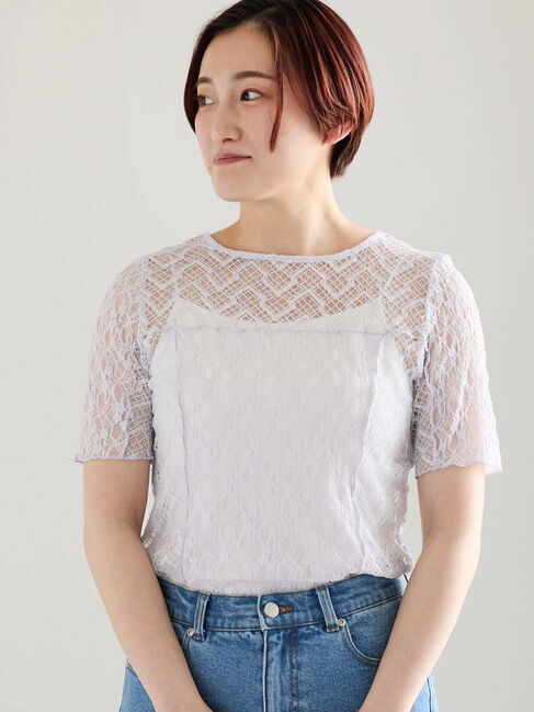 Te chichi「パッチワークレース5分袖トップス」|Tシャツ・カットソー|ラベンダー
