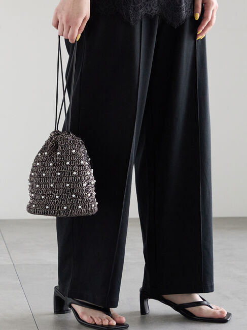 Te chichi「パール付きメタリック2way巾着バッグ」|その他|ブラック