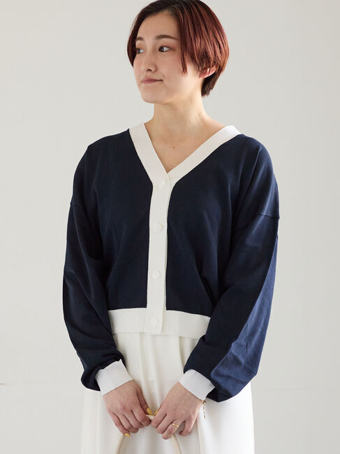 Te chichi「【接触冷感/UVカット/抗菌防臭】14G綿ポリVネックカーディガン」|カーディガン|ネイビー