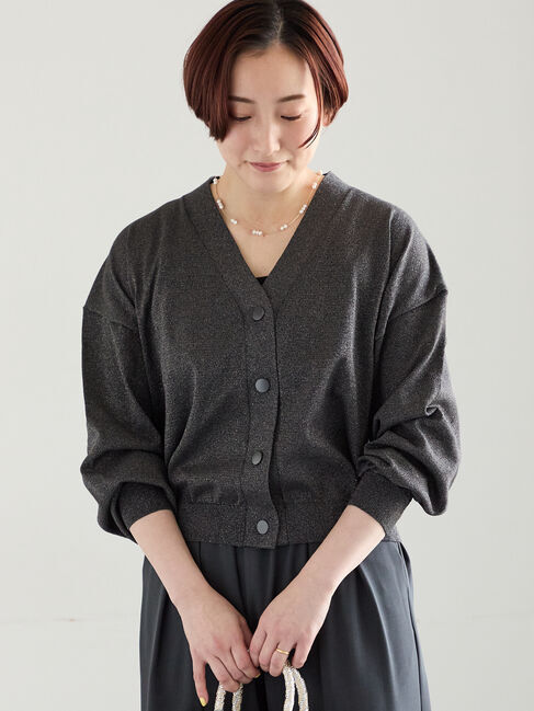 Te chichi「【接触冷感/UVカット/抗菌防臭】14G綿ポリVネックカーディガン」|カーディガン|チャコールグレー
