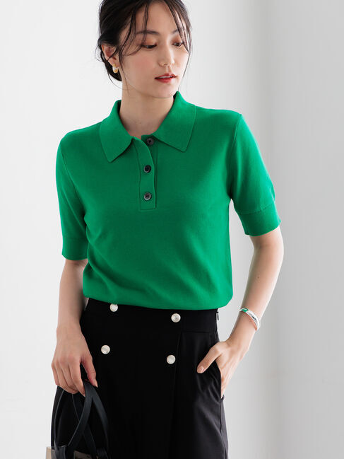 Te chichi「【調温】ハーフスリーブニットポロ」|ニット・セーター|