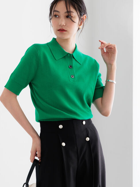 Te chichi「【調温】ハーフスリーブニットポロ」|ニット・セーター|