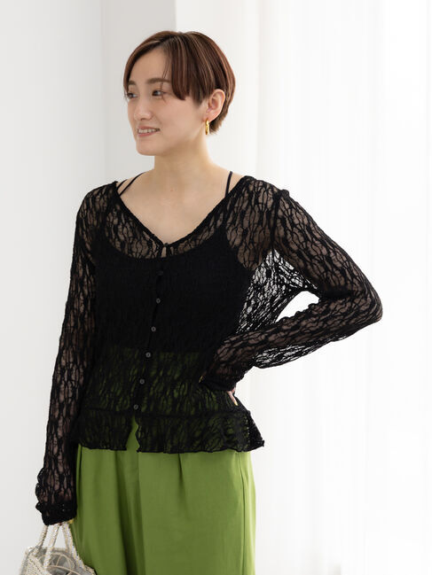 Te chichi「カットレースVネックカーディガン」|カーディガン|ブラック