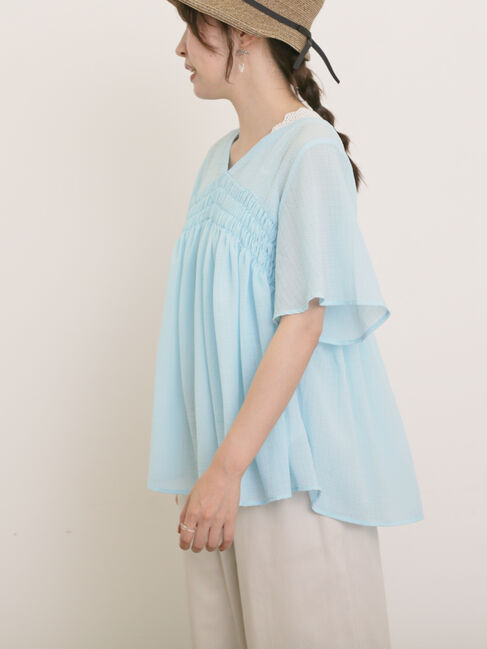 Samansa Mos2「◎2WAYシャーリングチュニック」|シャツ・ブラウス|ブルー