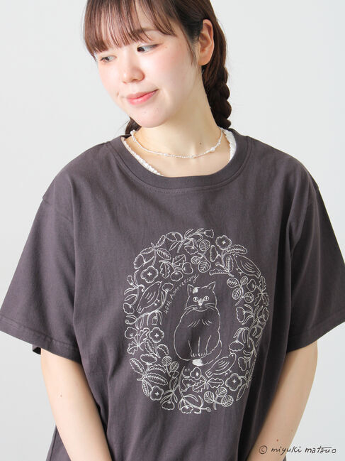 Samansa Mos2「【miyuki matsuo&times;Samansa Mos2】プリントT」|Tシャツ・カットソー|チャコールグレー
