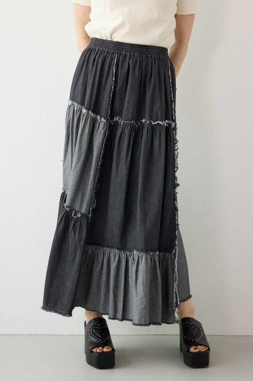 RODEO CROWNS「デニムパッチワークティアードスカート」|スカート|BLK