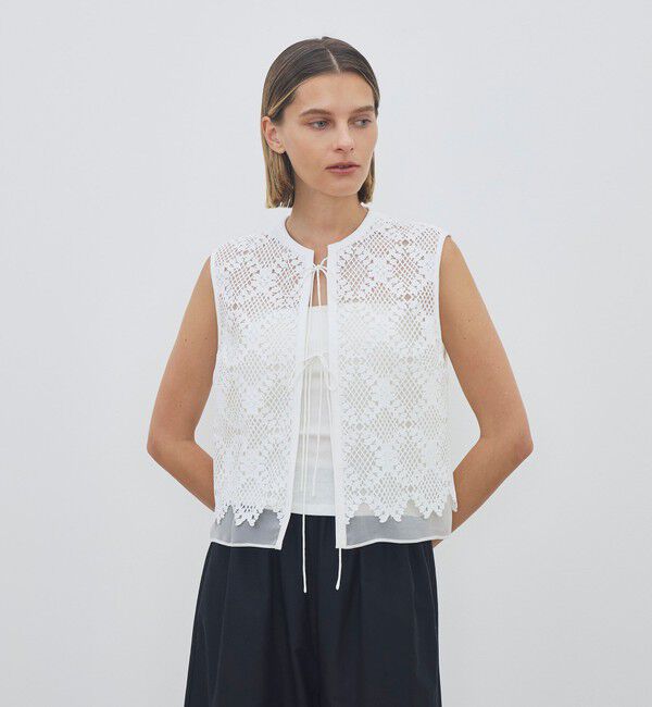 DES PRES「ブルームリーフレース レイヤードショートジレ」|ベスト・ジレ|