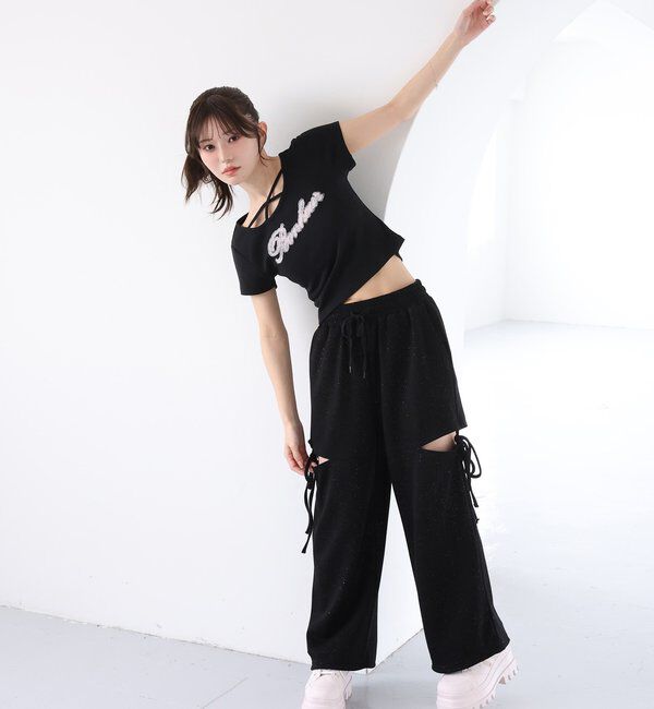  「ホルターネック付きチュールロゴＴシャツ」|プルオーバー|