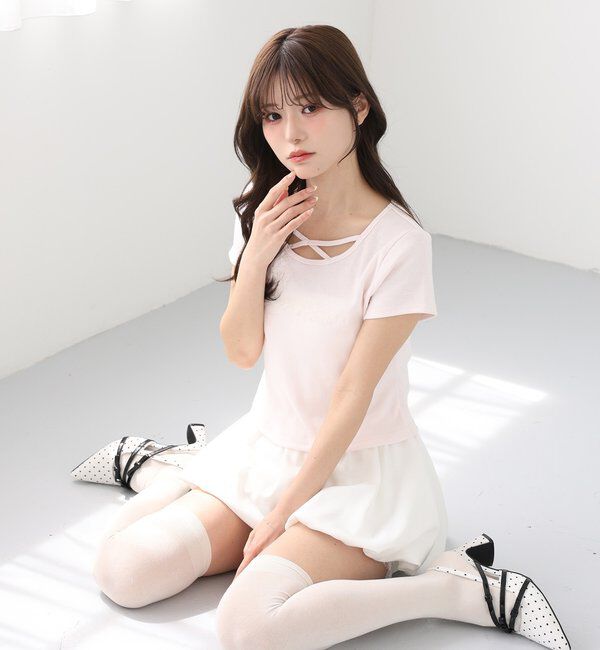  「ホルターネック付きチュールロゴＴシャツ」|プルオーバー|