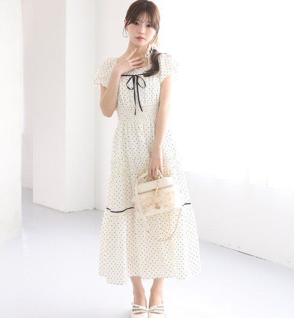  「【XSサイズあり】ウエストシャーリングリボンロングワンピース」|ワンピース|