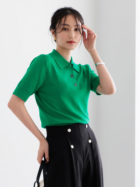 Te chichi「【調温】ハーフスリーブニットポロ」|ニット・セーター|