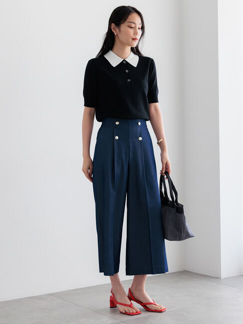 Te chichi「【調温】ハーフスリーブニットポロ」|ニット・セーター|