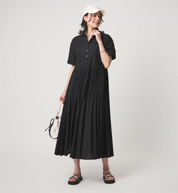 UNITED ARROWS green label relaxing「［size SHORT/TALLあり］ワッシャー プリーツ ショートスリーブ ワンピース」|ワンピース|BLACK