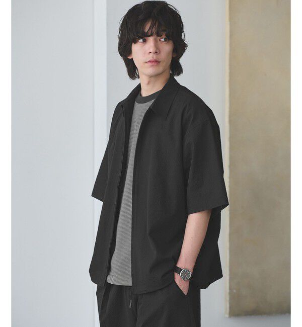 UNITED ARROWS green label relaxing「【WEB限定】＜GLR or＞ジップ ショートスリーブ 半袖 シャツ -吸水速乾-」|シャツ・ブラウス|BLACK