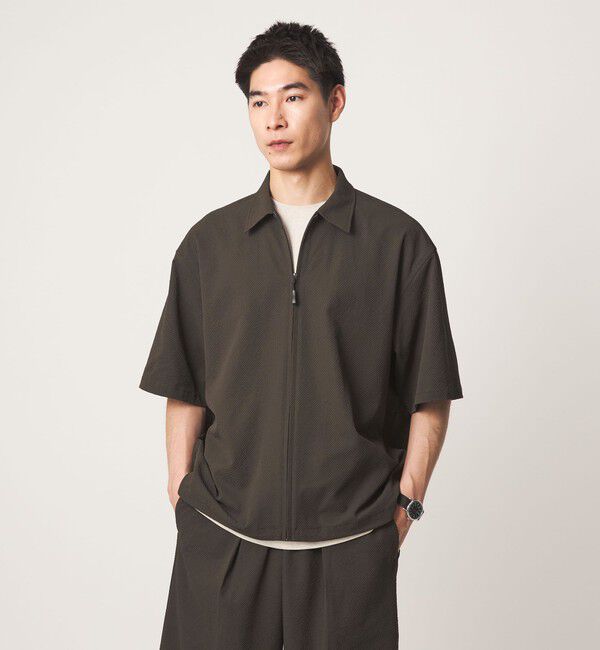 UNITED ARROWS green label relaxing「【WEB限定】＜GLR or＞ジップ ショートスリーブ 半袖 シャツ -吸水速乾-」|シャツ・ブラウス|DK.BROWN