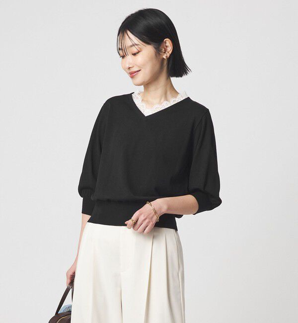 UNITED ARROWS green label relaxing「レース Vネック プルオーバー ニット」|ニット・セーター|